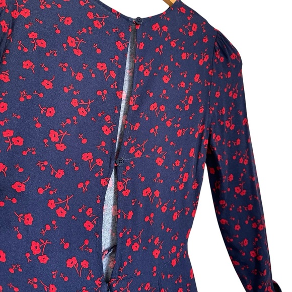 Reformation Womens Zelda Floral Midi Dress Sz 0 Poppy Blue Red Slit 3/4 Sleeve - Picture 10 of 13